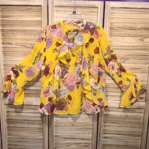 Belle Sky Flare Sleeves Ruffled Floral Sheer XXL White Yellow Purple Green Black